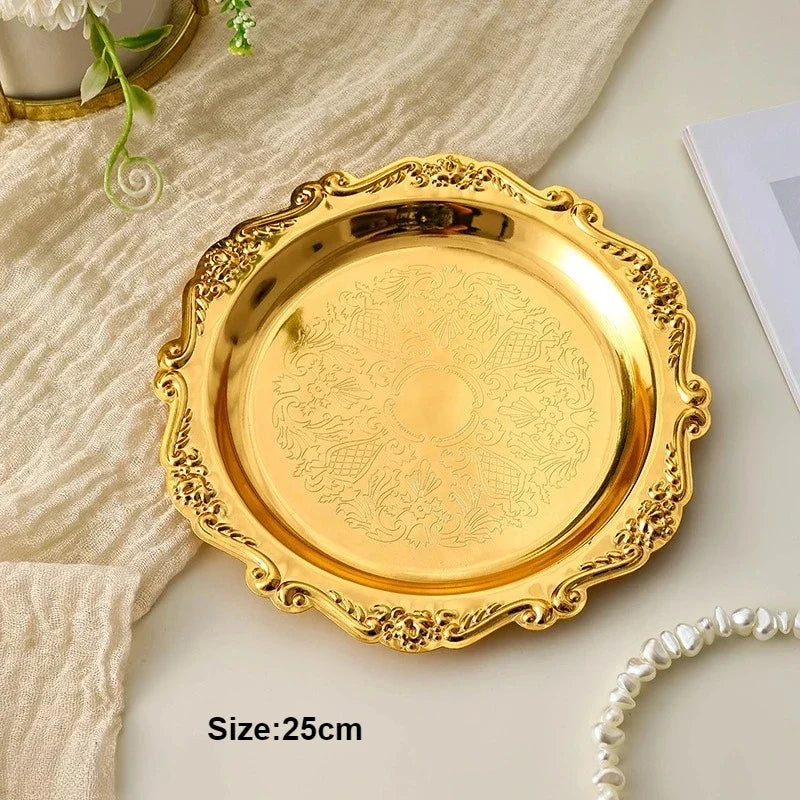 Retro Luxury Silver Trays Plates Cake Dessert Tray High Tea Snack Fruit Dish Jewelry Storage Tabletop Decor Home Hotel Supplies