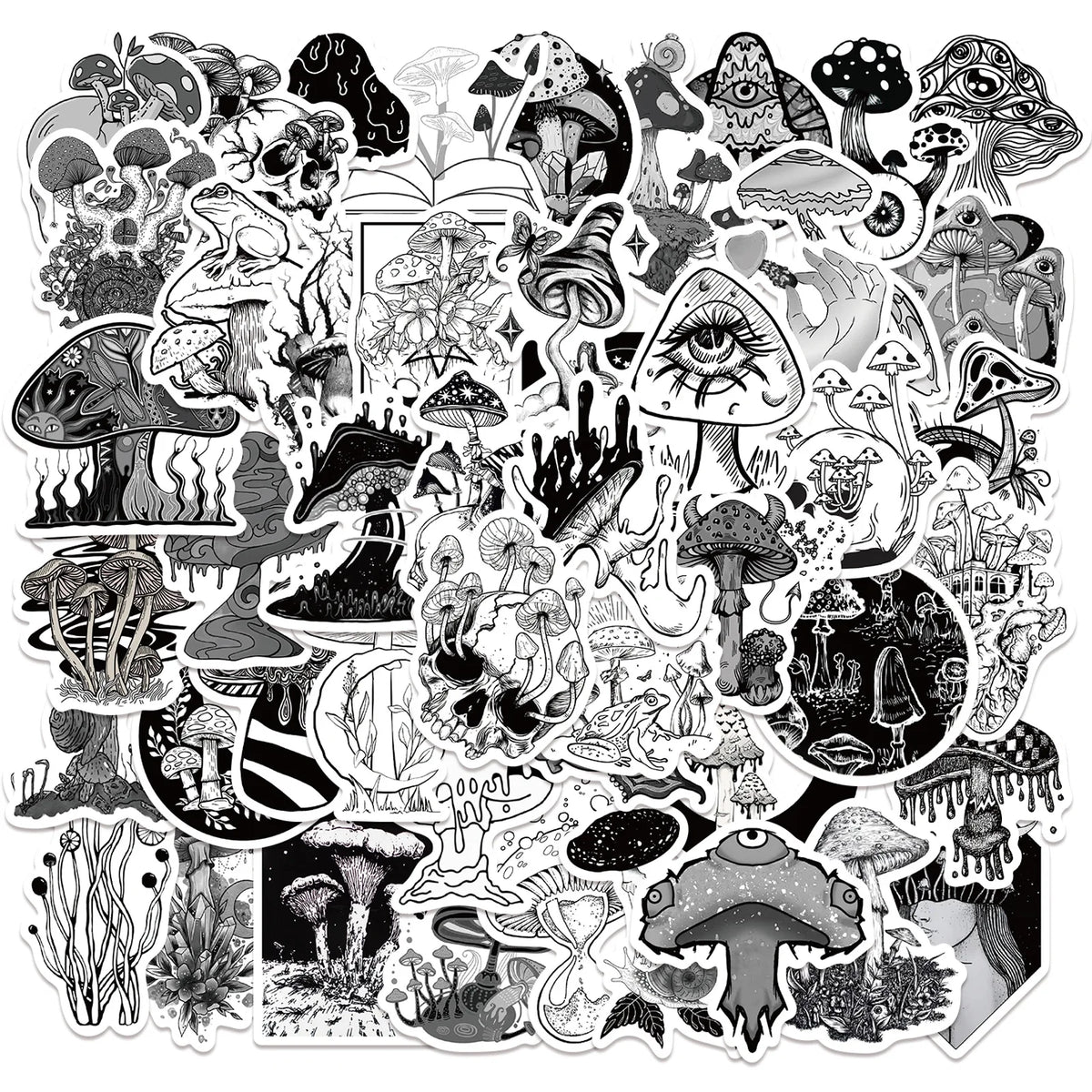 50pcs Aesthetic Mushroom Stickers Pack for Water Bottle, Mushroom Decor Gifts for Women Girl, Cute Vinyl Waterproof Decals
