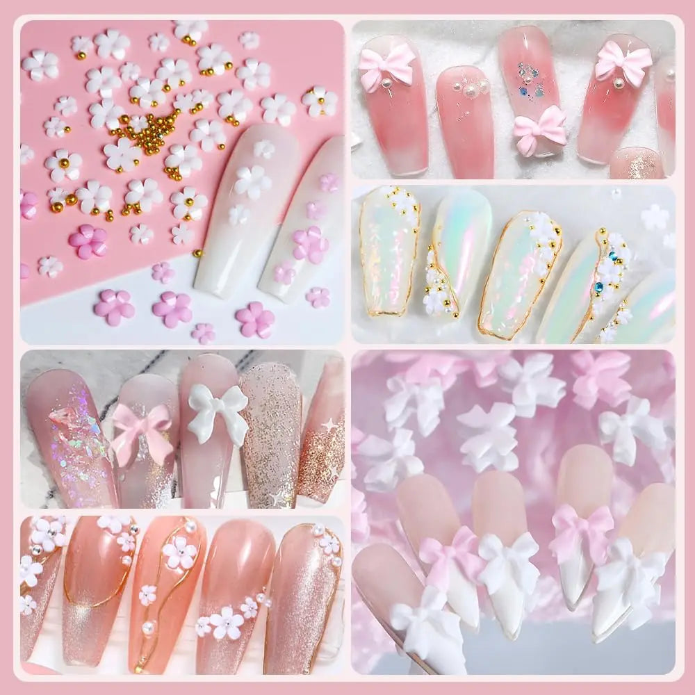 7Grids 3D Mixed Bow Flower Nail Art Charms Alloy Butterfly,Imitation Pearl,Steel Bead Nail Rhinestone Y2K Manicure DIY Accessory