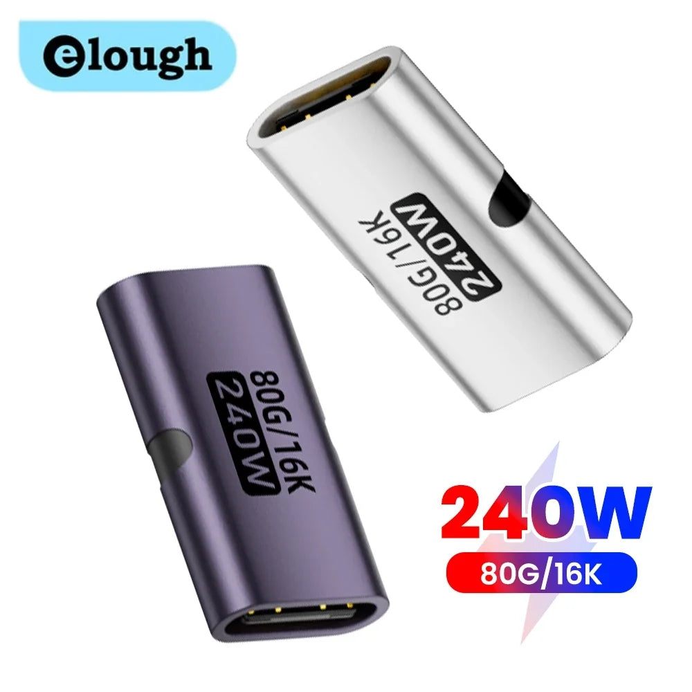 Elough 240W Adapter Type-C Female To Female USB 4.0 80Gbps High-Speed Transmission PD3.1 Charging Converter