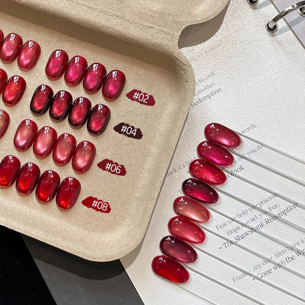 MIANEL 10ML New Year Lucky Red Cat Eye Gel Nail Polish 2026 New Winter Style Wine Red Glass Beads Nail Polish Nail Art 1-8pcs