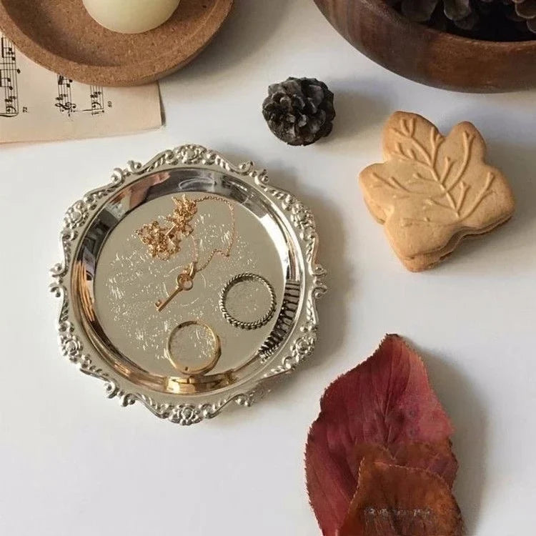 Retro Luxury Silver Trays Plates Cake Dessert Tray High Tea Snack Fruit Dish Jewelry Storage Tabletop Decor Home Hotel Supplies