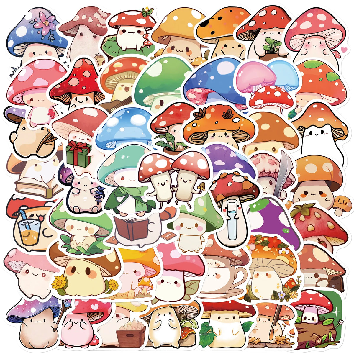 50pcs Aesthetic Mushroom Stickers Pack for Water Bottle, Mushroom Decor Gifts for Women Girl, Cute Vinyl Waterproof Decals