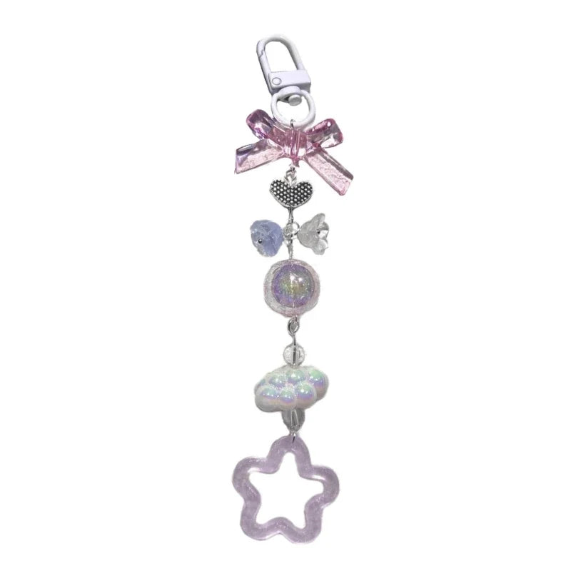 Phone Charm Strap Keychain Kawaii-Cute Crystal Jellyfish Pendant  Phone Chain Bowknot Phone Charm Keycord for  iPhone Camera Bag