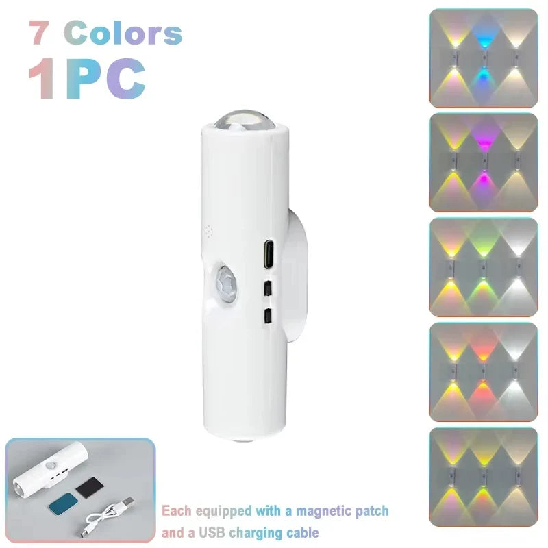 LED Motion Sensor Night Light, USB-C Rechargeable Adjustable Wall Light, Wireless Stick-On Lamp for Bedroom Hallway Closet