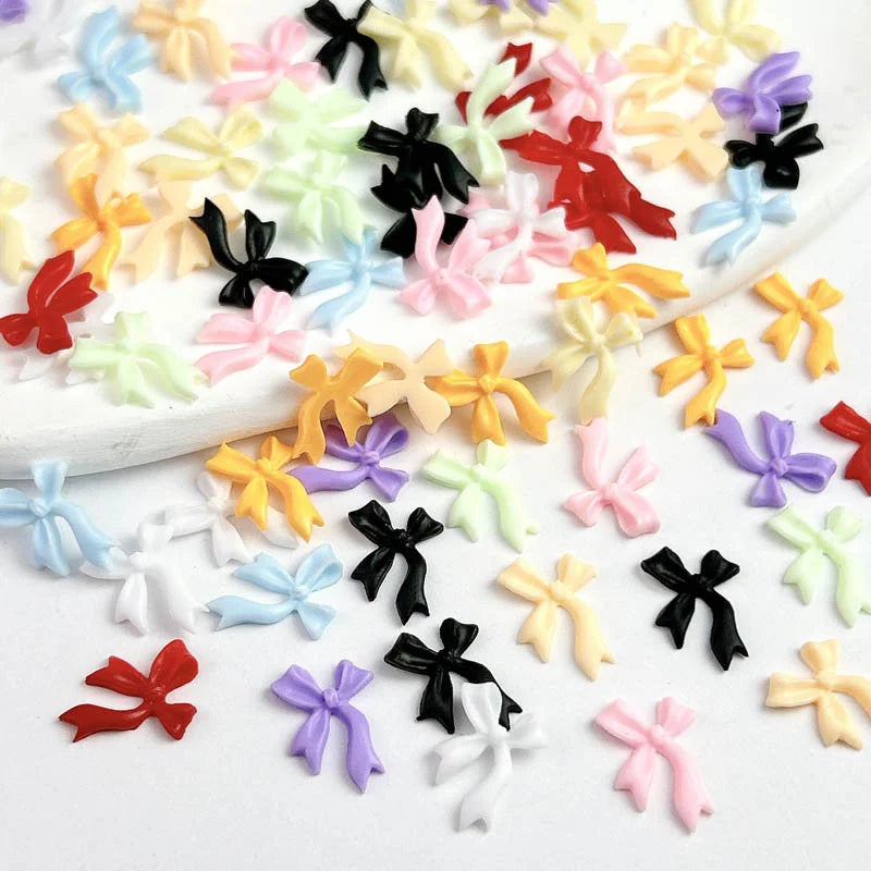 50pcs 3D Aurora Clear Resin Bow Nail Art Charms Cute Butterfly Glitter Nails Decoration Supplies Jewelry Accessories DIY