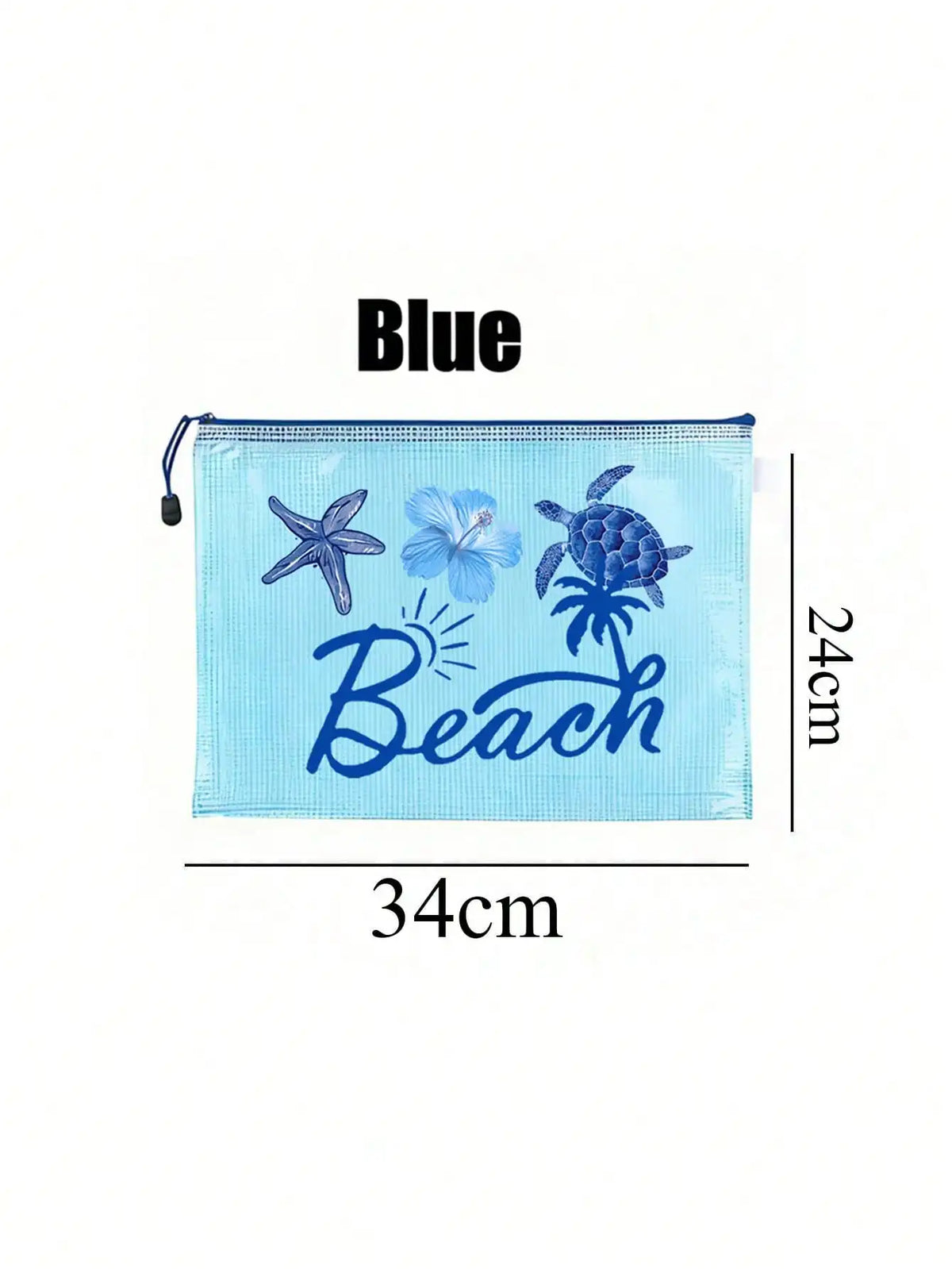 Blue Mesh Beach Pouch, Transparent Waterproof Zipper Travel Toiletry Bag for Women Swim Pool Vacation Organizer