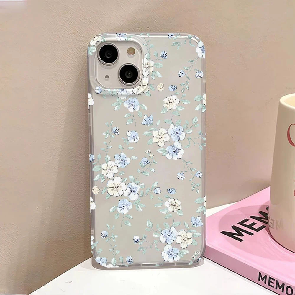 Luxury Silicone Phone Case For iPhone 15 Pro Fundas iPhone 13 11 16 Pro Max 12 Mini 14 Plus 11pro 13pro Shockproof Flowers Cover