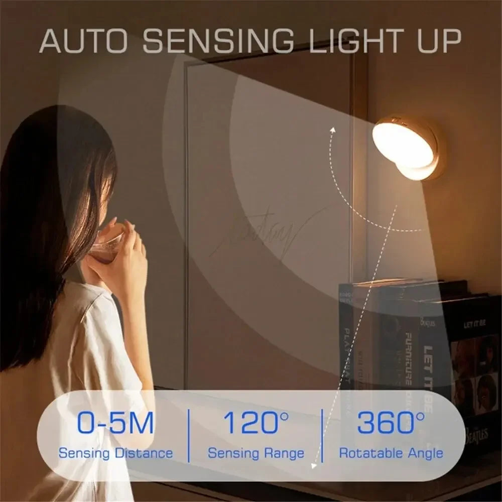 Night Lamp With Motion Sensor Night Light Rechargeable Wireless Led 360 Rotating Magnetic For Kitchen Room Bedside Table