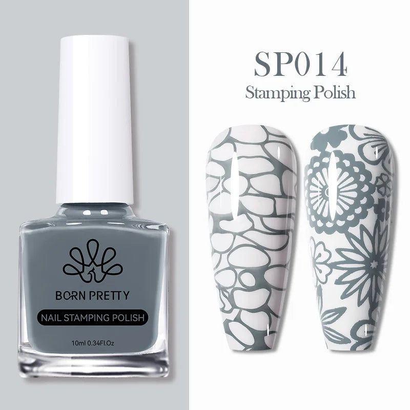 BORN PRETTY 10ml Nail Art Stamping Polish for Manicure Printing Design Black White Nail Art Varnish Need No Smudge Top Coat Oil
