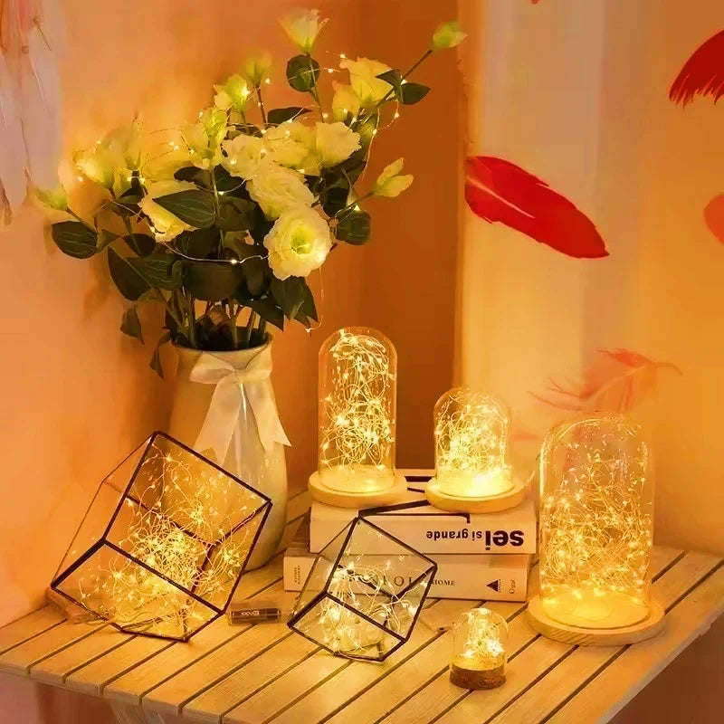 LED Fairy Lights Battery Operated String Lights Waterproof Silver Wire Firefly Starry Lights  Wedding Party Xmas Christmas Decor