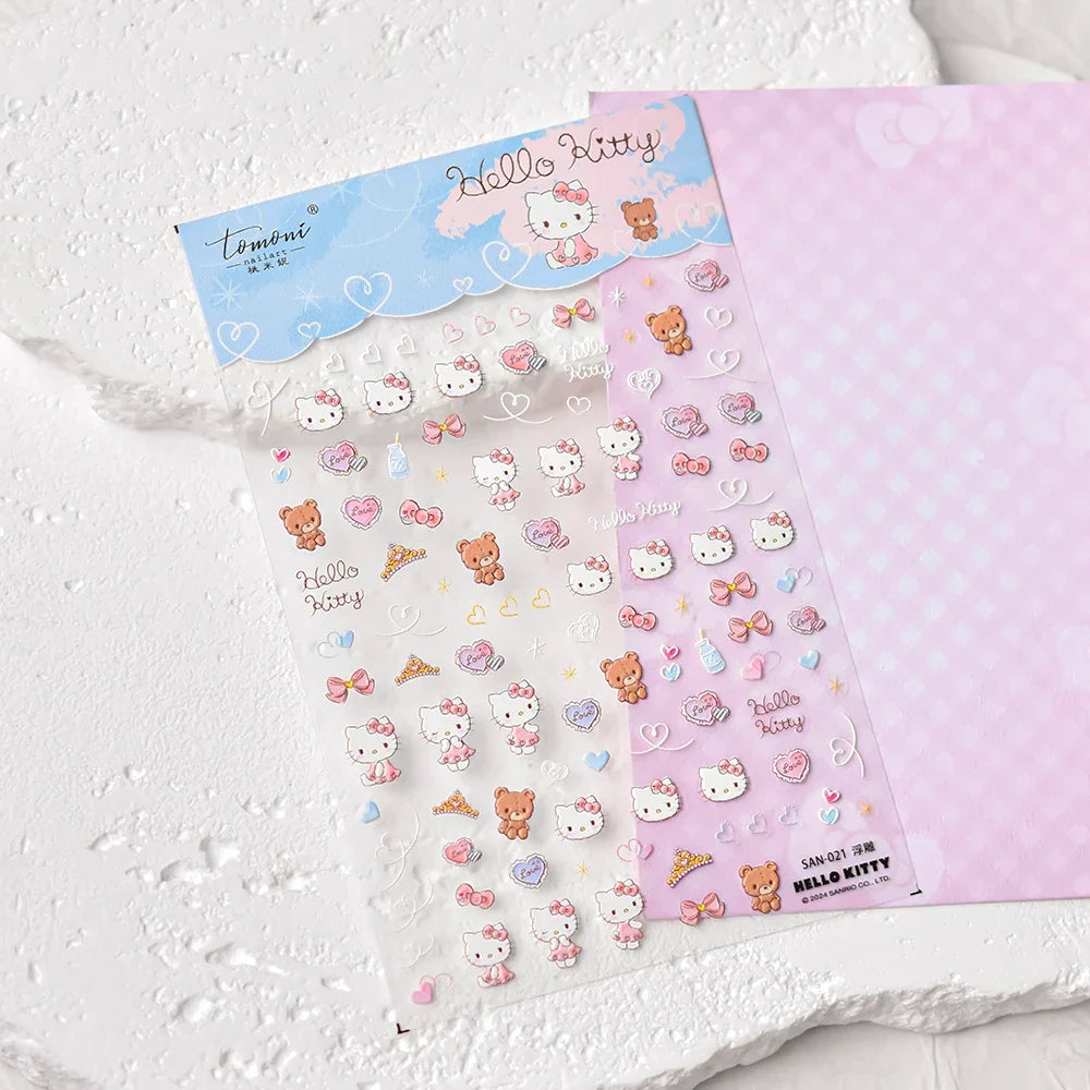 Embossed Sanrio Series Nail Stickers My Melody Hello Kitty Self-Adhesive Nail Parts Long-Lasting Colors Kuromi Nail Accessories