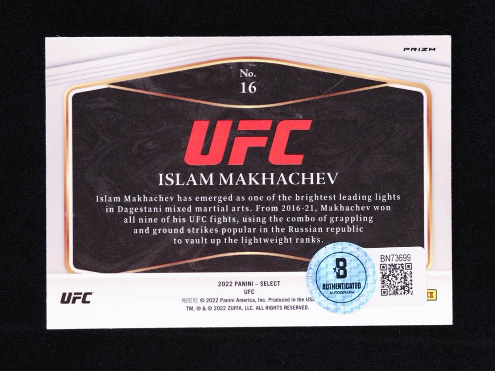 Islam Makhachev Signed 2022 Select UFC Global Icons Prizms Flash #16 (Beckett)
