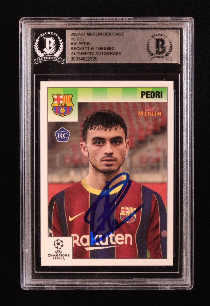 Pedri Signed 2020-21 Merlin Heritage 95 UCL #10 RC (BGS) Beckett Witnessed